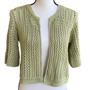 Dressbarn Open Front Crocheted Sage Cardigan Size Medium